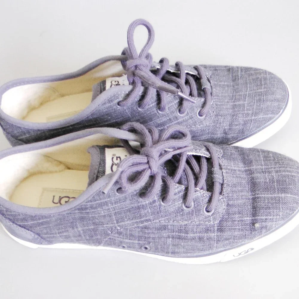 UGG Australia Blue Canvas Sneakers Sheepskin Trim Women’s 7.5M